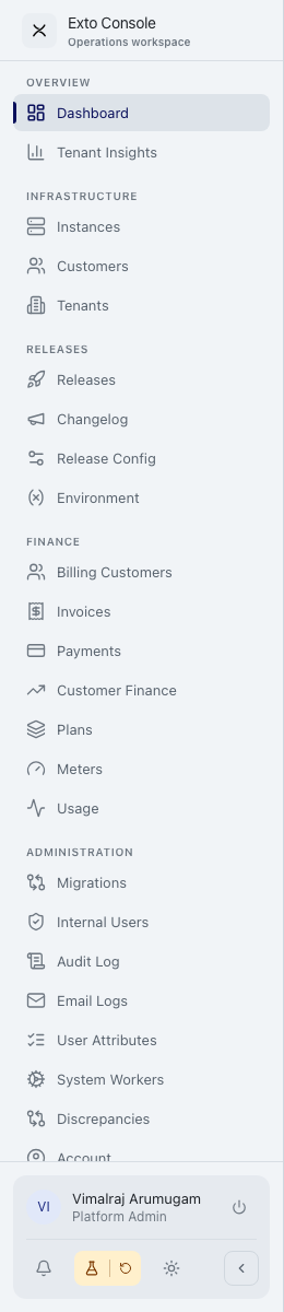 Admin Console sidebar